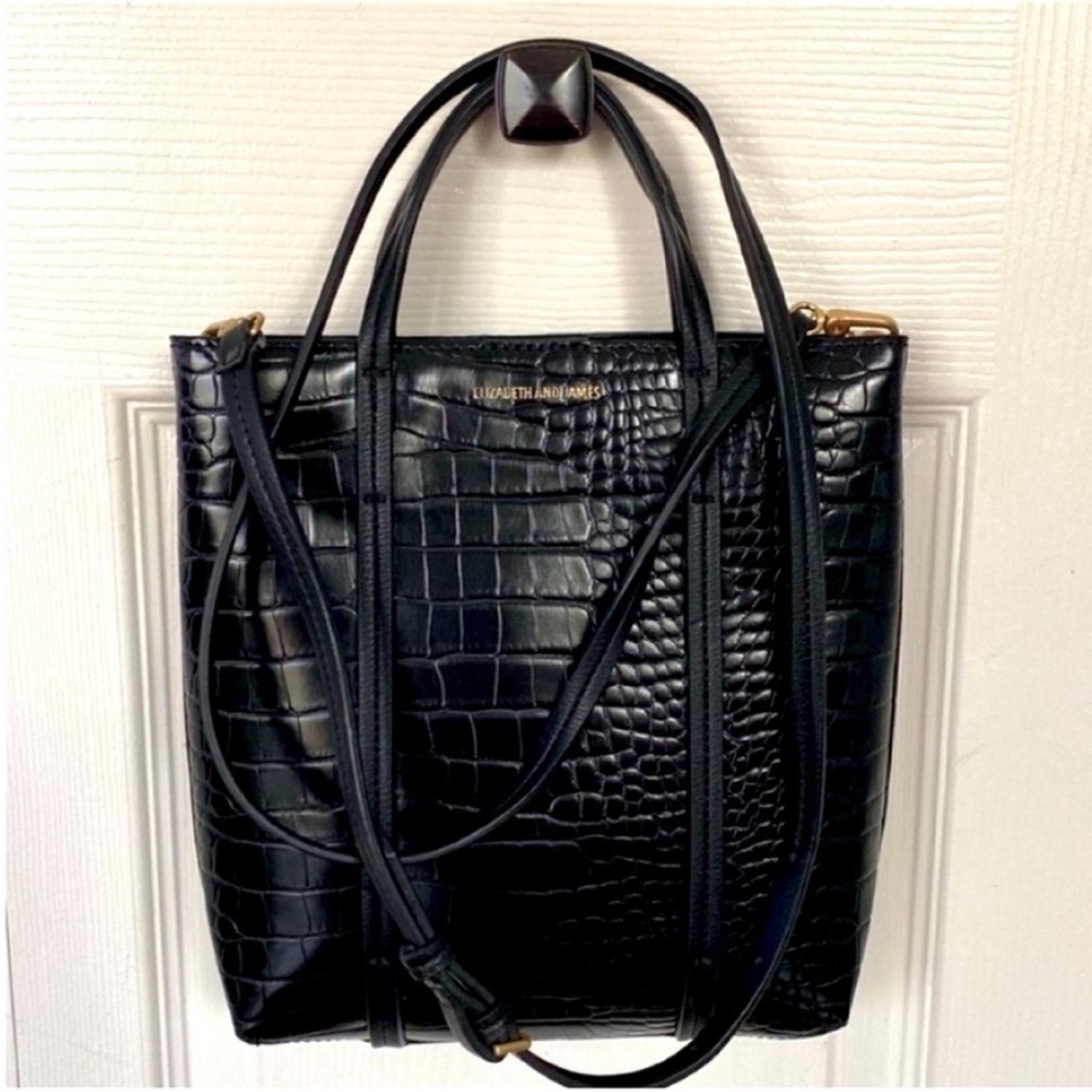 Elizabeth and James Leather Bag Mini Magazine Tote Crossbody Bag Black